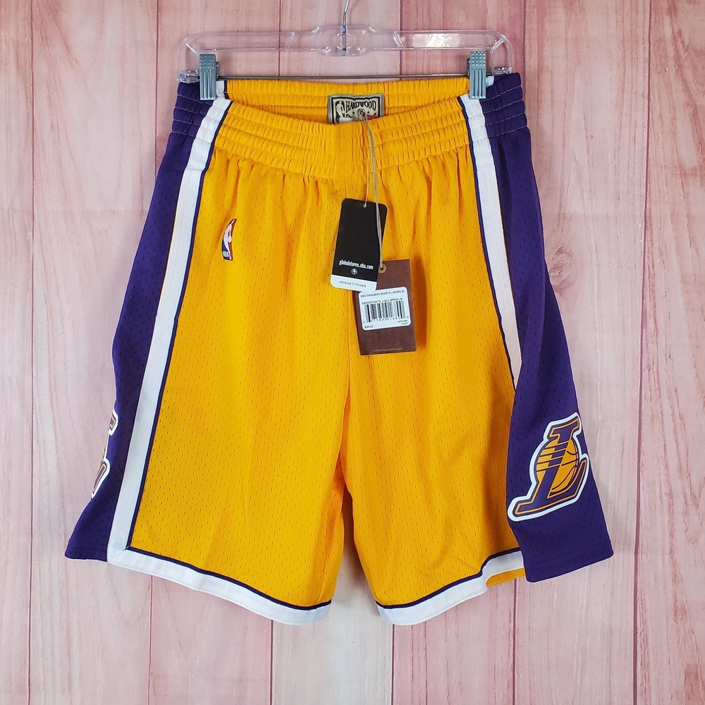 Mitchell & Ness NBA Mens Shorts Medium Yellow Elastic Waist Los Angeles Lakers
